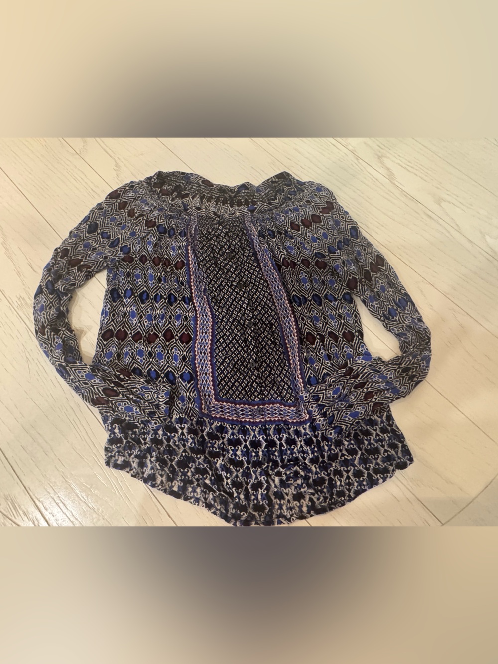 Lucky Brand Blue and Maroon Boho Smocked Top